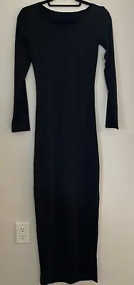 Long Sleeve Morticia Style Maxi Dress Solid Black W/chocker Necklace Xsm-small • $18