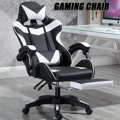 $115 • Buy Deluxe Gaming Chair Footrest Office Computer Racing Pu Leather White