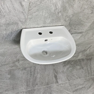 £29.99 • Buy Small Round Wall Mounted Hung Basin Sink Cloakroom 2 Tap Holes
