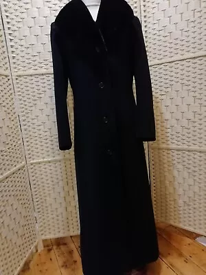 Fortunata Size 10 Black Wool And Cashmere Blend Maxi Coat-very Good Condition • £31