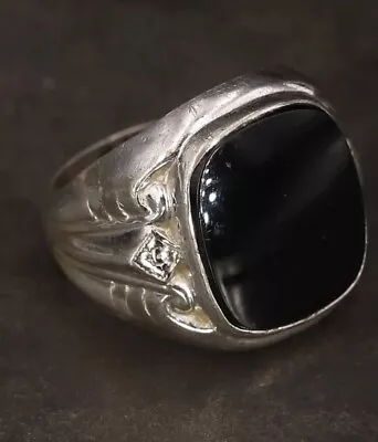 VTG Sterling Silver ART DECO VARGAS Onyx Inlay Men’s Signet Ring Size 7.75 - 8g • $95