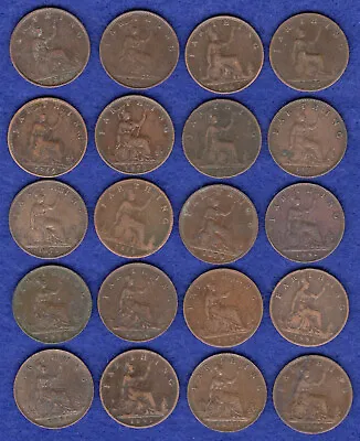 GB Farthings Victoria Bun Head 20x Coins Various Dates 1860-94 (Ref. T5799) • £35