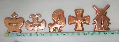 5 Copper Colored Aluminum Cookie Cutters Crown Cross Fleur Lion Windmill Vtg • $11.39