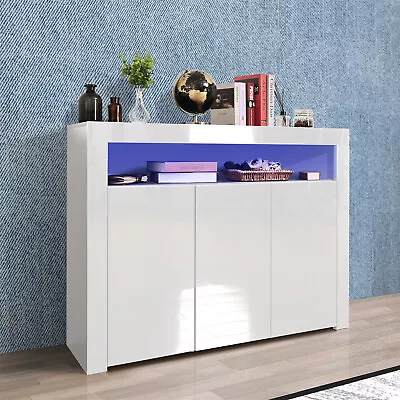 LED Sideboard Storage Cabinet High Gloss TVStand For Hallway Dining Room Kitchen • $299.89