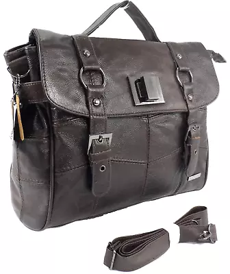 Lorenz Cowhide Real Leather Briefcase Office University Satchel Messenger Bag BR • £18.99