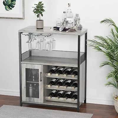 Farmhouse Wine Bar Cabinet With Storage Small Buffet Sideboard With Detachab... • $141.03
