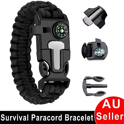 Survival Bracelet Compass Fire Camping Whistle Hiking Knife Paracord Bracelet AU • $7.99