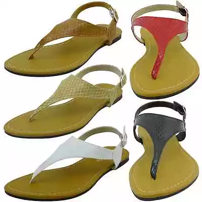 New Womens Sandals T-strap Thong Flip Flops Adjustable Strap Flat Shoes VENUS-01 • $9.95