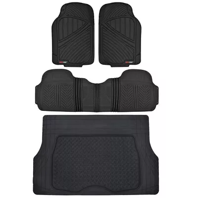 MotorTrend FlexTough Rubber Floor Mats & Cargo Set - Black - Heavy Duty Trim Fit • $69.95