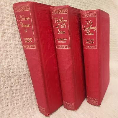 Victor Hugo 3 Vintage Book Set Laughing ManNotre DameToilers Of The Sea  • $45