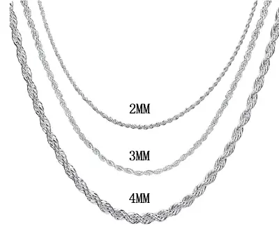 Sterling Silver Rope Chain Necklace 925 Mens Boys Womens Plated 2-4 Mm Twisted • £8.79