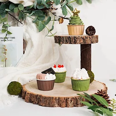 2 Tiers BROWN 8  Round Natural Wooden Stand Cupcake Dessert Server Centerpiece • $20.74