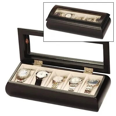 Black Finish 5 Watch Display Case Storage Box Wooden Watchbox  Mele & Co • £12.26