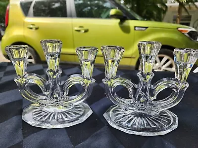 Vintage 40's Set Of 2 Crystal Double Candlestick Candelabras • $65