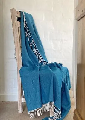 Turquoise Merino Wool Chevron Throw Blanket • £89.99