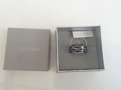 BNIB 100% Auth Calvin Klein Ladies Luxury Abstract Grey Silver Resin Ring. • £22.41