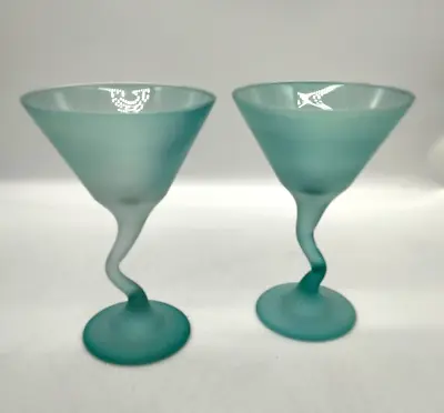 Set Of 2 Libbey Frosted Green Z Stem Martini Glasses • $19.99