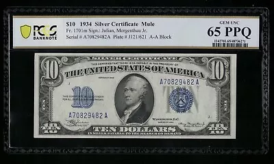 SC 1934 $10 Silver Mule Gem Fr. 1701m PCGS 65 PPQ (482A) • $269