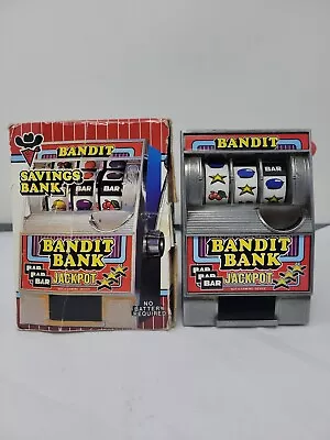 Vintage Las Vegas Bandit Bank Mechanical Slot Machine & Savings Bank W/Box Rare • $15.99