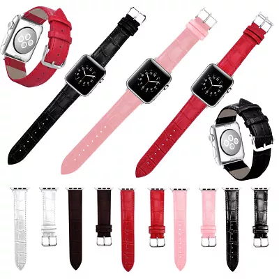 $11.35 • Buy Crocodile Genuine Leather Wrist Watch Band Strap For Apple Watch IWatch 7/SE/6/5