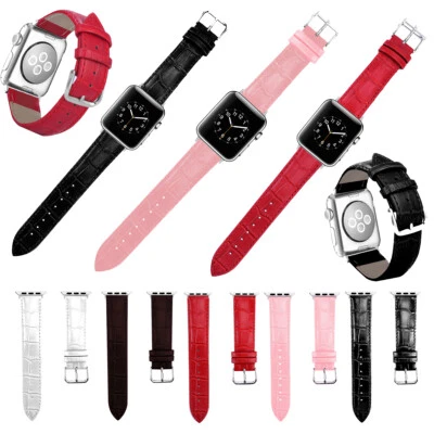 $11.35 • Buy Crocodile Genuine Leather Wrist Watch Band Strap For Apple Watch IWatch 7/SE/6/5