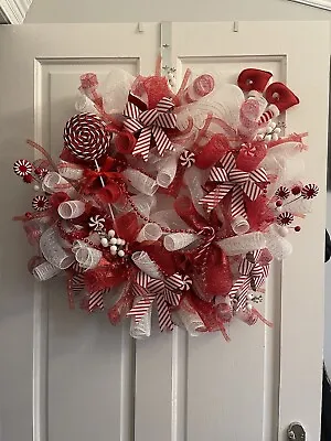 Mesh Christmas Wreath Handmade Candy Cane 65cm Luxury Full Red White • £60