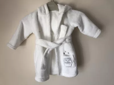 Winnie The Pooh Baby Infant Hooded Bath Robe Bear White Size 6-9 Mths • £10