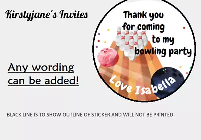 Personalised Stickers Labels Circle Birthday Party Bags Boys Girls Bowling • £9.49