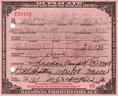 12/31 1928 Prohibition Whisky Prescription Doctor Pharmacy Bar Philadelphia PA • $35
