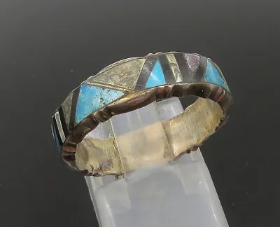 ZUNI NAVAJO 925 Silver - Vintage Turquoise & Mother Of Pearl Ring Sz 8 - RG22896 • $69.95