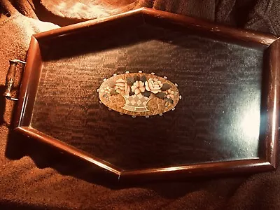 Antique Edwardian Mahogany Oval Butler Tray Shadow Box Glass Flower Basket 22x12 • $75