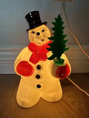Vintage Royalite Royal Light Up Tabletop Snowman Hard Plastic Blowmold W/Tree • $89.99