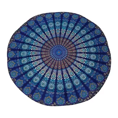 Round Size Peacock Mandala Blue Green Color Printed Tapestry Hippie Wall Hanging • $15.99