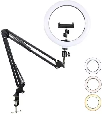 $43.65 • Buy 10  LED Selfie Ring Light Extendable Arm Stand Desk Phone Mount Dimmable