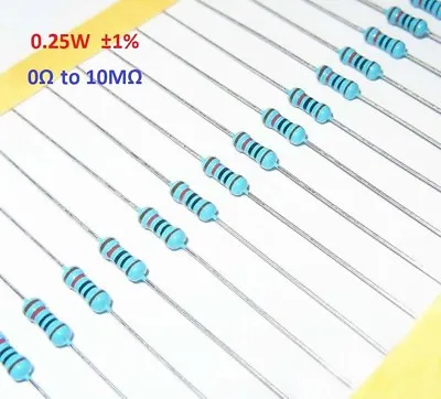 100PCS 1/4W 0.25W Metal Film Resistor ±1%- Full Range Of Values (0Ω To 10MΩ) • $1.18