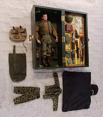 GI Joe 12  Vintage 1964 + Wood Footlocker + Army Clothes + Many Accessories • $164.99