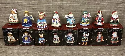 Set Of 8 Kirkland Costco Christmas Tree Porcelain Bell Ornaments Dangling Feet • $54.99