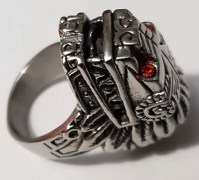 Aztec Mayan Chicano Biker Lowrider Quetzalcoatl Ring Red Jewel Eyes Indigenous • $49.95