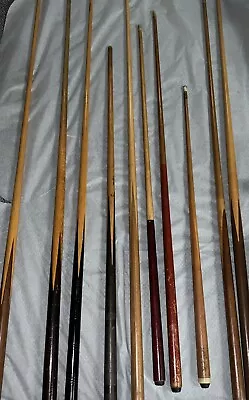 10 Early Pool Cues Solid Wood Great Speakeasy Patina Pool Sticks Vintage • $40