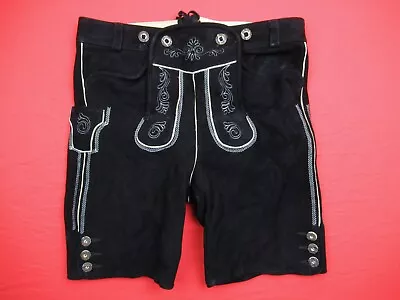 Angermaier Goat Suede Leather Shorts Lederhosen Mens 52 Black No Suspenders • $49