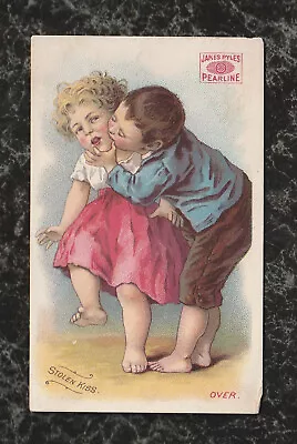 Victorian Trade Card Pearline Soap Boy Kisses Girl James Pyle New York 4x2.5 • $11.18