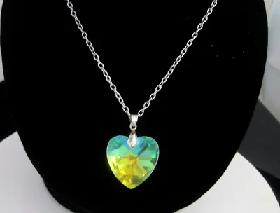 Glass Heart Pendant Necklace AB • $9.99