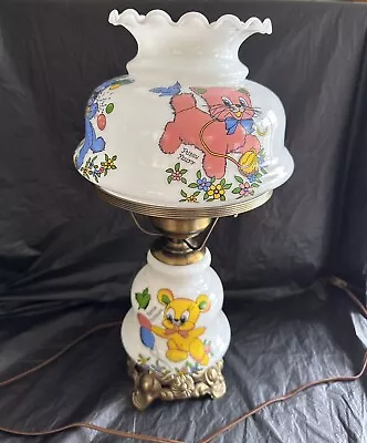 Vintage Milk Glass Table Lamp Hurricane Style For Child’s Room • $40