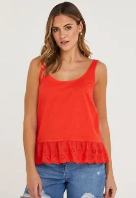 BNWT Matalan Coral Orange  Schiffley Hem Vest Top   (ST343) • £6.99