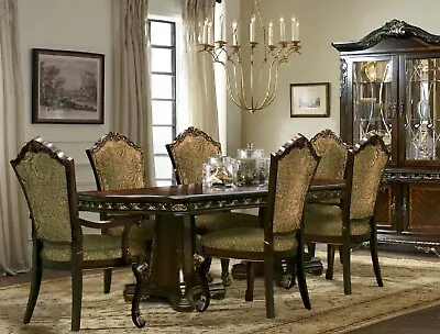 Traditional Dining 7pc Set Table W Leaf And Formal Chairs Chenille Seat And Back • $2175