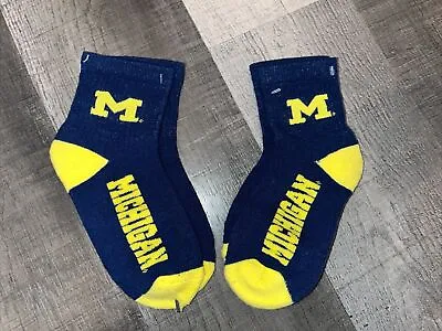 Michigan Wolverines Ncaa College Primary 1/4 Length Socks Youth Kids 2 Pair Set • $11.27