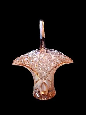 Vintage L.E. Smith Pink Iridescent Carnival Glass Button Star Bridal Basket~Vase • $39.99