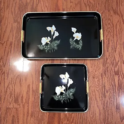 New Vintage Japanese Lacquer Ware Nesting Trays Calla Lillies 2 Trays • $11.24