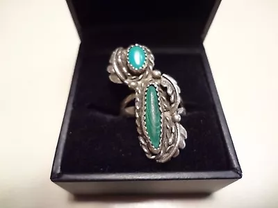 #454 Vintage Sterling Silver Native American Turquoise Ring-size-5--very Nice • $95