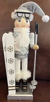NEW Holiday Home Nutcracker Woman Skiing White Grey 13  Tall • $24.95